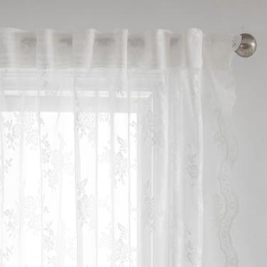 Imagem de MEETSKY Cortinas Lace Cafe 114 cm de comprimento, cortinas de cozinha vintage para janelas pequenas aba traseira francesa elegante cortina de renda transparente cortinas de filtragem de luz para casa