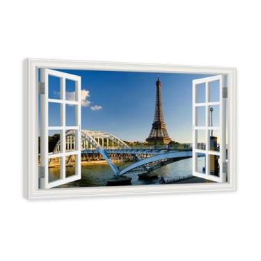 Imagem de NHLDZYH Janela de arte de parede com impressão em tela. Vista de janela falsa. Impressão de imagem natural em tela. Arte de cenário para decoração de sala de estar. (Vista da Torre Eiffel de Paris 01