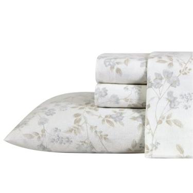 Imagem de Laura Ashley - Lençóis de flanela Queen, algodão antibolinhas e resistente a rugas, macio ao toque para conforto em todas as estações - Lençóis de cama com fronhas e lençol de elástico combinando