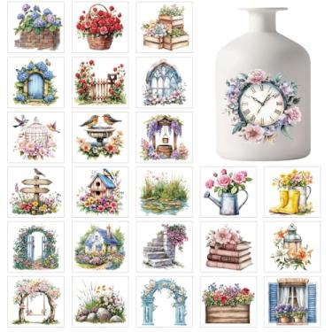 Imagem de GLOBLELAND 25 folhas de jardim para portas e janelas colorido vidro frasco decalque adesivos flores pássaros relógio plástico decalque adesivo lanterna jarra adesivo para janela lâmpada copo vidro