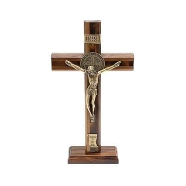Imagem de Crucifixo Cruz Medalha São Bento Frisado Parede e Mesa 26 cm