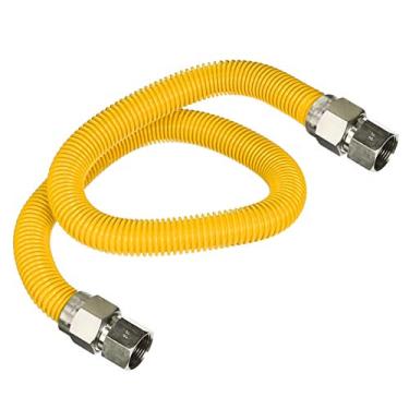 Imagem de HIGHCRAFT Conector de gás 76.2 cm amarelo revestido de aço inoxidável, 5/20.3 cm OD conector de mangueira de gás flexível para fogão a gás, forno, fogão com conexões de aço inoxidável FIP de 1,27 cm x
