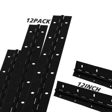 Imagem de 12 peças dobradiças pretas contínuas e de piano, dobradiças contínuas de aço inoxidável 304, dobradiças contínuas de aço inoxidável 304, dobradiças de barco de piano, espessura de folha de 0,12 cm de