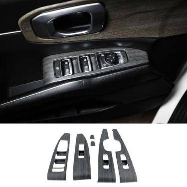 Imagem de JUIVEEL Capa de painel de interruptor de janela interna de carro ABS de grão de madeira fosca para porta lateral conjunto de capa de moldura de botão de controle compatível com acessórios Kia