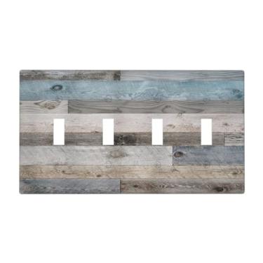 Imagem de Cobertura de interruptor de luz de interruptor de luz de quatro interruptores de luz azul petróleo cinza azul-petróleo decorativa porta de celeiro vintage 4 entradas placas de parede 4 furos