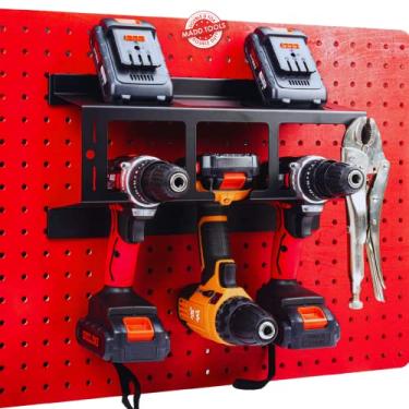 Imagem de Suporte de metal para furadeira Pegboard – Armazenamento resistente para perfuradores – Acessórios de quadro preto – Serve para todas as brocas.