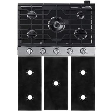 Imagem de SUEIANNMN Coberturas para queimadores a gás, protetores universais de fogão a gás, protetores de 5 furos, reutilizável, resistência ao calor, fogão, antiaderente, lavável, protetores superiores,