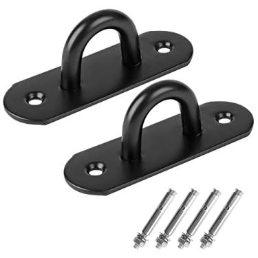 Imagem de Dairzitv 2 peças de ganchos de teto resistentes de aço inoxidável com parafusos de expansão, suporte de parede, placa de olho, gancho superior para pendurar na rede de ioga, bolsa de areia etc.