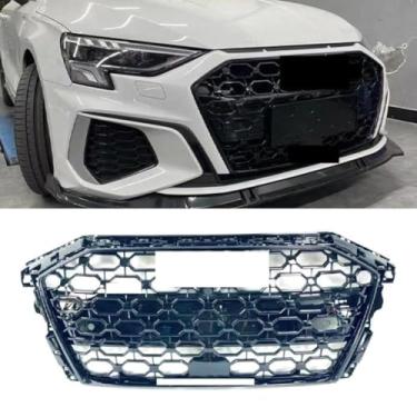 Imagem de Acabamento da tampa da grade do para-choque do carro compatível com A3 2021-2024 Honeycomb Racing Grille Body Kit Acessórios de carro (etiqueta prata)