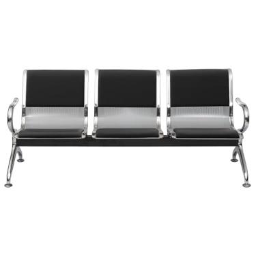 Imagem de CADEIRA 3341 LONGARINA 3 LUGARES CINZA ESTRUTURA CROMADA COM ALMOFADAS EM PU PRETAS