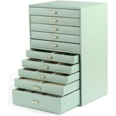 Imagem de Organizador De Joias Caixas De Joias 10 Camadas Extra Grande Caixa Organizadora De Joias Com Gaveta Brincos De Couro Falso Anéis Bandeja De Colar Para Mulheres 19.3x24x36