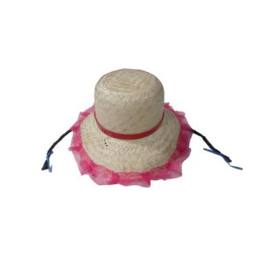 Imagem de Chapéu de Palha Junino C/ Tranças - Escura - Festas e Fantasias, Pink