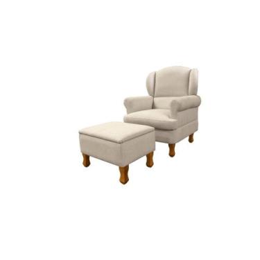 Imagem de Poltrona Amamentação Balanço Pé Fixo C/Puff Sabrina Linho Bege - Monta