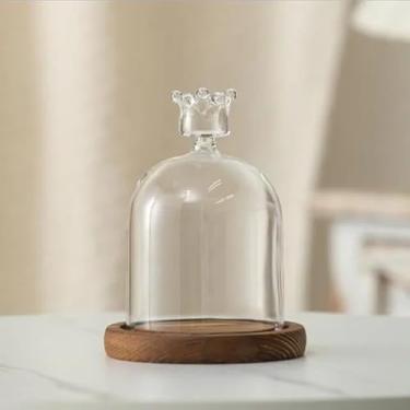 Imagem de 12 * 16 cm Tamanho grande base antiga vaso de cúpula de vidro superior diferente decoração de casa capa de vela transparente presente de casamento amigo (1 conjunto de base de cúpula de coroa)