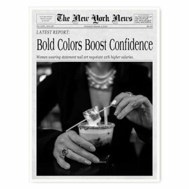 Imagem de Pôster de título de revista vintage – Arte moderna de parede de jornal preto e branco para carrinho de bar, dormitório feminista ou exibição de apartamento - 28 x 35 cm pronto para pendurar (sem