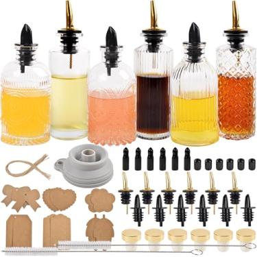 Imagem de ChezMax Conjunto de 6 garrafas dispensadoras de xarope simples para acessórios de cafés, recipientes de xarope de vidro de 142 g e 200 ml para xarope de café para óleo de xarope de mel, bicos de metal