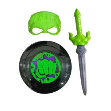 Imagem de Kit Fantasia Infantil Hulk Com Máscara Escudo E Espada - Toy Master