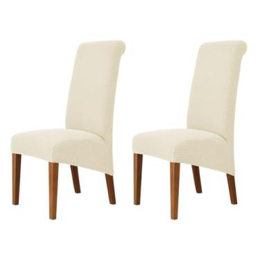 Imagem de Lzyjckh Capas elásticas para cadeiras Parsons - Capas com encosto alto Capa para cadeiras de restaurante para casamentos, banquetes, restaurantes e eventos elegantes,Beige,2PCS