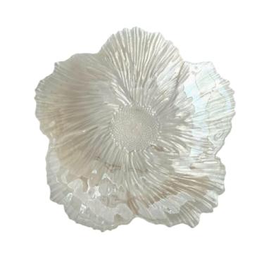 Imagem de IEUDNS Prato de vidro em formato de flor, prato de sobremesa para bolo, de sobremesa multiuso, de bugigangas para bolo de casamento em casa, frutas, L