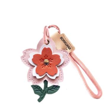 Imagem de Capa de couro compatível com AirTag, linda capa protetora com chaveiro e cordão, antiarranhões e rastreador GPS para chaves, bolsa, animais de estimação (Sakura A)