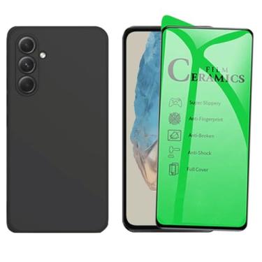 Imagem de Película de Cerâmica 9H Anti-Riscos e Capa Protetora Preta para Samsung Galaxy M35, Kit Premium de Proteção