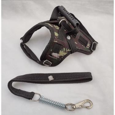 Imagem de Peitoral Coleira Pitbull Pastor Alemão Rotwailler Reforçada Couro(CAMUFLADO,G)