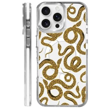 Imagem de OKBUOK Capa para iPhone 16 Pro Max [compatível com Magsafe], capa magnética transparente de silicone à prova de choque com estampa de cobra leopardo