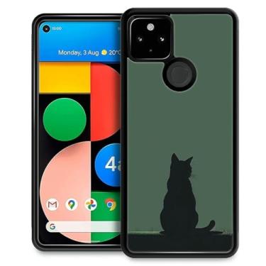 Imagem de WANKBLC Capa para Google Pixel 5, proteção à prova de choque para homens mulheres antiderrapante para Google Pixel 5 fundo verde escuro fofo gato preto padrão louco