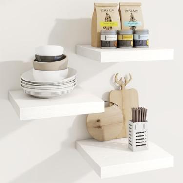 Imagem de Prateleiras quadradas flutuantes para parede, 29 cm L x 29 cm P x 3 cm A, pacote com 3 pequenas prateleiras de madeira projetadas montadas na parede com suportes invisíveis para sala de estar, quarto