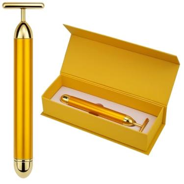 Imagem de Massageador Facial Gold Efeito Lifting - Redução de Rugas e Linhas de Expressão - Diminui Papada, Olheiras e Inchaço - Estimula Colágeno e Absorção de Cremes