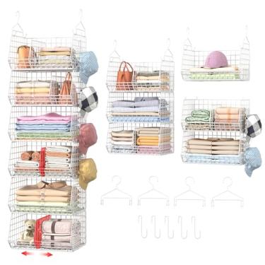 Imagem de Cabide de armário suspenso de 6 camadas com divisórias, gancho de armazenamento dobrável para armário grande, prateleira de armário de arame com 5 ganchos S, 4 divisórias, suéter de roupas, bolsa