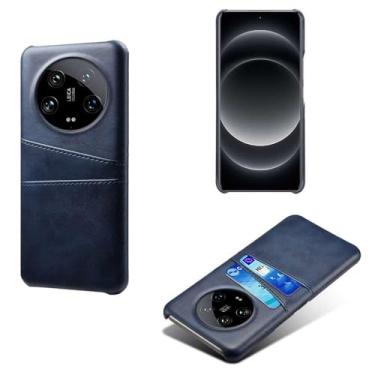 Imagem de Capas Compatível com Xiaomi 14 ULTRA,Caso de couro PU-Tampa de telefone a prova de choque com 2 slots de cartão,Proteção anti-impressão digital e anti-gota-Blue