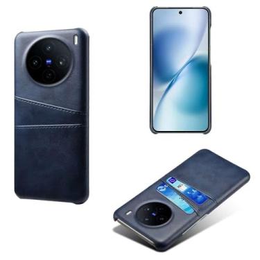 Imagem de Capas Compatível com vivo X200S,tampa protetora de couro falso,design de saco de cartão com 2 fendas de cartão atrás,proteção anti-impressão digital e anti-gota-Blue