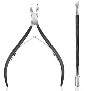 Imagem de Tesoura de unha de aço inoxidável, conjunto de ferramentas para arte em unhas, tesoura de unha de aço inoxidável, removedor de unhas, eliminador de pele, preto, 2 peças, 14 * 7 * 0,5 cm