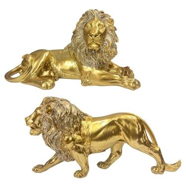 Imagem de Decoração de Mesa Estatua Enfeite Leão de Resina com brilho ou sem(Kit de 2 leões)