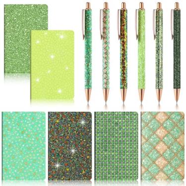 Imagem de MotiMind 12 conjuntos de canetas e blocos de notas chiques, 6 mini cadernos de bolso com glitter, 6 lindas canetas brilhantes com glitter para meninas, mulheres, escritório, escola, Natal, formatura