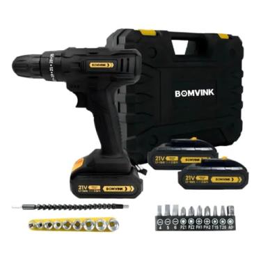 Imagem de Parafusadeira Furadeira Sem Fio Portátil Profissional 21v 2 Baterias