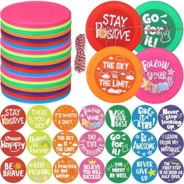 Imagem de VioraWhite 21 conjuntos de presentes de fim de ano, discos voadores de silicone de 17,8 cm com adesivos e fitas inspiradoras redondos, discos macios coloridos, panfleto, jogos ao ar livre para