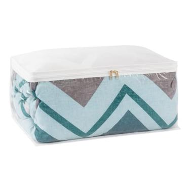 Imagem de Caixa Organizadora Grande para Roupas, Edredom e Toalhas, Transparente com Zíper G