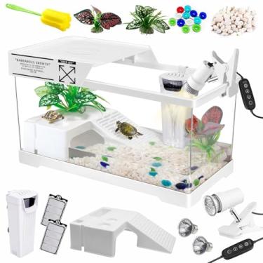 Imagem de GOZILLA Kit de tanque de tartaruga (banco + lâmpada + filtro), kit inicial de tanque de tartaruga de PC com lâmpada e filtro ajustáveis, habitat de répteis com tampa, plataforma de frade para pequenos