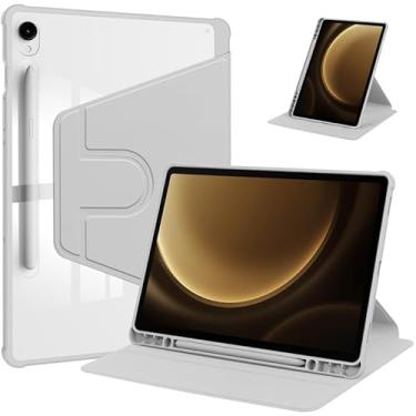 Imagem de Capa giratória para Samsung Galaxy Tab S7 FE/S8 Plus/S7 Plus de 12,4 polegadas, suporte protetor de rotação de 360 graus, capa rígida fina e traseira transparente, com suporte para caneta S para