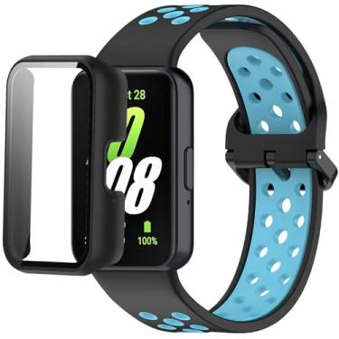 Imagem de Pulseiras de silicone compatíveis com Samsung Galaxy Fit 3 SM-R390, com capa de PC, impermeável, para relógio esportivo, tiras macias e respiráveis para homens e mulheres