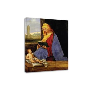 Imagem de Pintura famosa em tela - Virgem e criança com vista de Veneza - Impressão em tela de arte de parede - reprodução clássica - pôster para sala de estar decoração de casa 50 x 65 cm com moldura interna