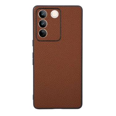 Imagem de Capas Compatível com VIVO S16E,Design de grão levantado de superfície,Proteção contra queda,Anti impressão digital,Anti arranhões,Aparência de couro de imitação de plástico macio-Brown