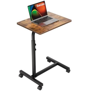 Imagem de Mesa de cabeceira ajustável em altura para escritório em casa e estudo, mesa de cabeceira de montagem fácil com rodas, mesa de rodinhas portátil e econômica de espaço, marrom