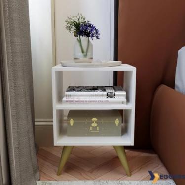 Imagem de Mesa de Cabeceira Retro Palma, Kit com 2 Unidades, com Nicho, para Quarto