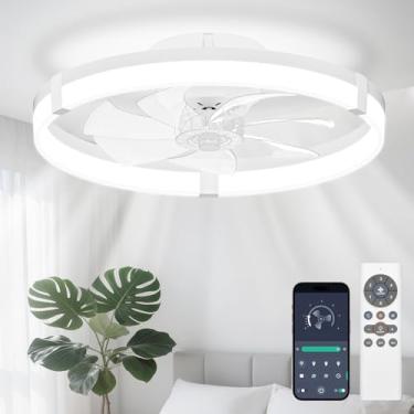 Imagem de JOFIOS Ventiladores de teto com luzes, ventilador de teto embutido de 50 cm com luz e controle remoto, reversível, 3 CCT, 6 velocidades, regulável, silencioso, ventilador de teto branco para quarto