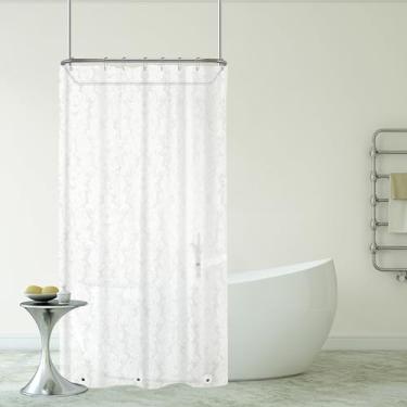 Imagem de Cortina de chuveiro RV 47 x 162 cm Forro de chuveiro de plástico lavável dentro damasco floral forro de chuveiro para campistas, trailers, acampamento, banheiro