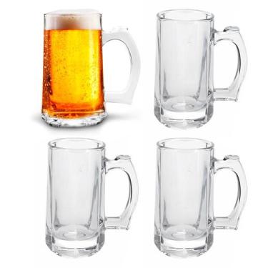 Imagem de Jogo 4 Canecas De Chopp Cerveja 380 ml Copos Com Alça Para Bar Restaur