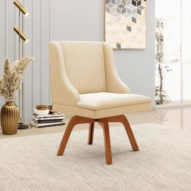 Imagem de Cadeira Decorativa Sala De Jantar Base Giratória De Madeira Firenze Suede Bege/natural G19